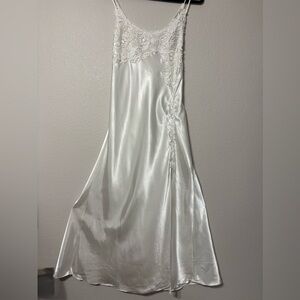 Flora Ivory Satin Bridal Slip Dress, Lingerie, Nightgown with Lace Accents. L